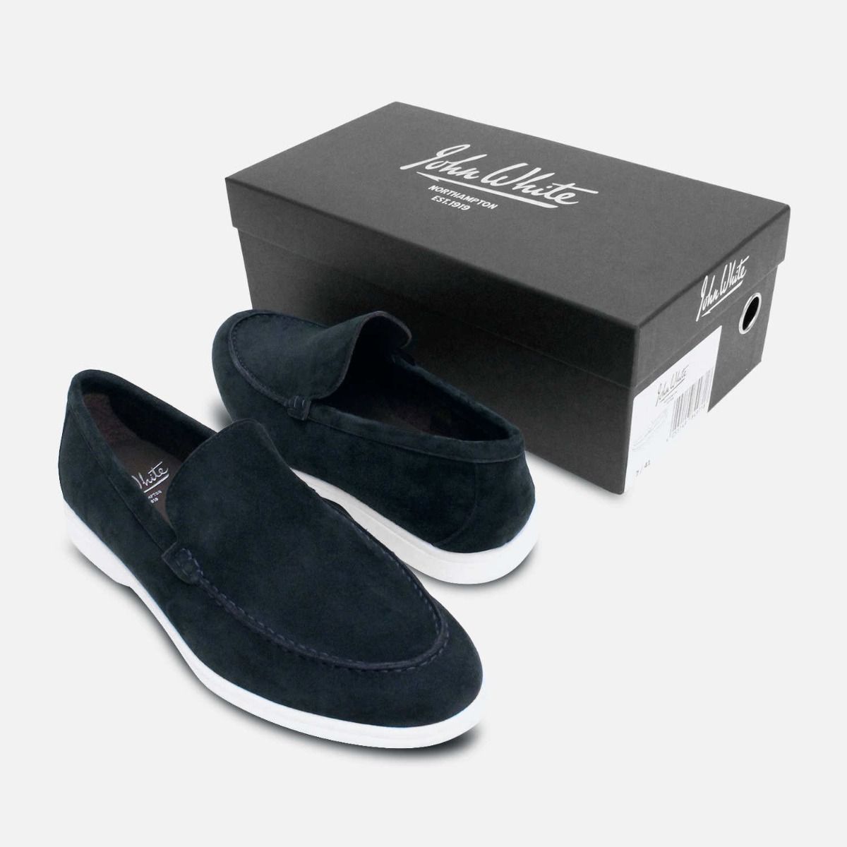 John White Dark Navy Blue Suede Designer Casual Loafers