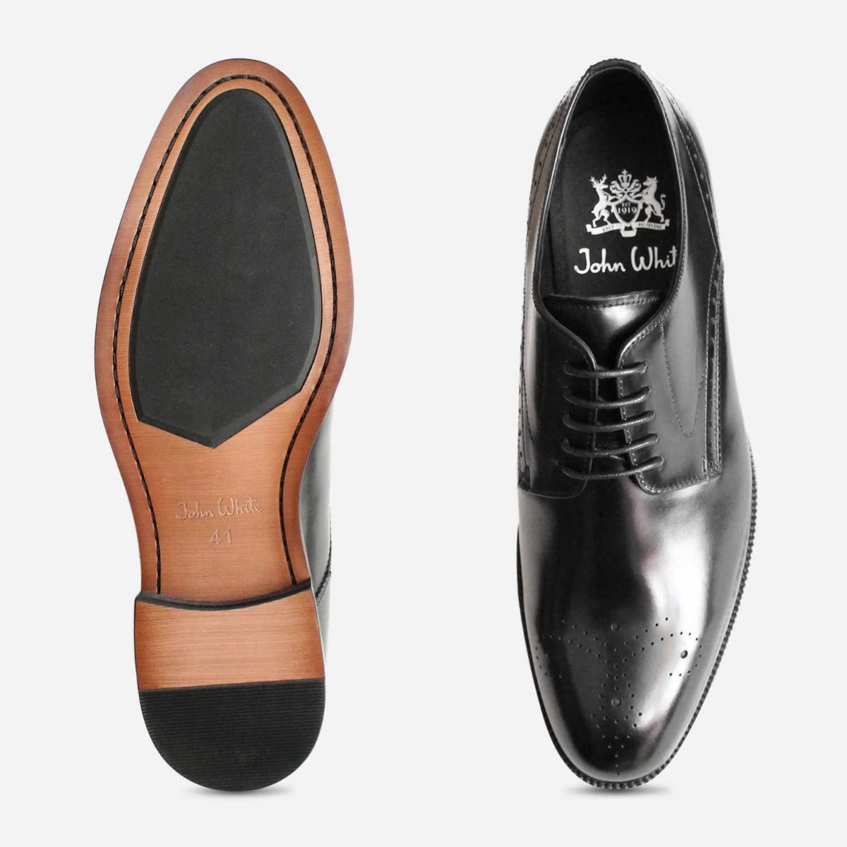 John White Formal Derby Brogues in Black Polished