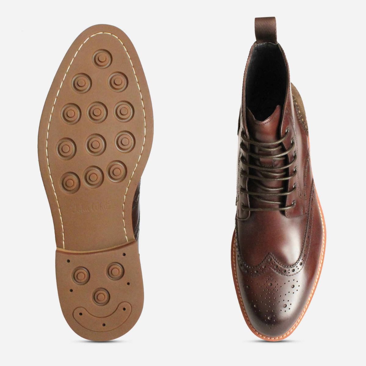 Premium John White Mens Country Brogue Boots in Brown