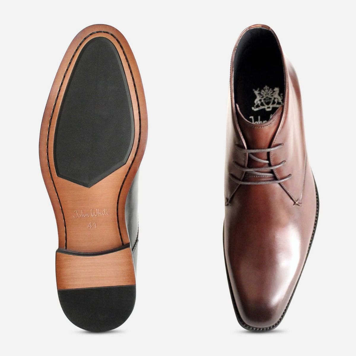 John White Mens Formal Brown Polished Ankle Boots