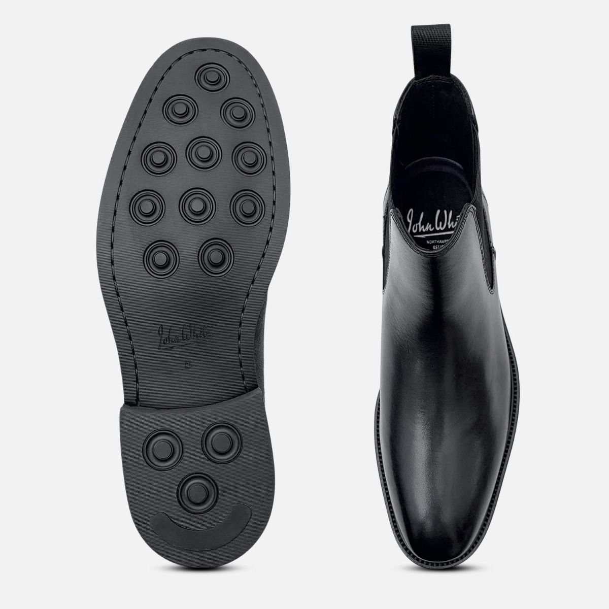 John White Premium Black Polished Leather Chelsea Boots