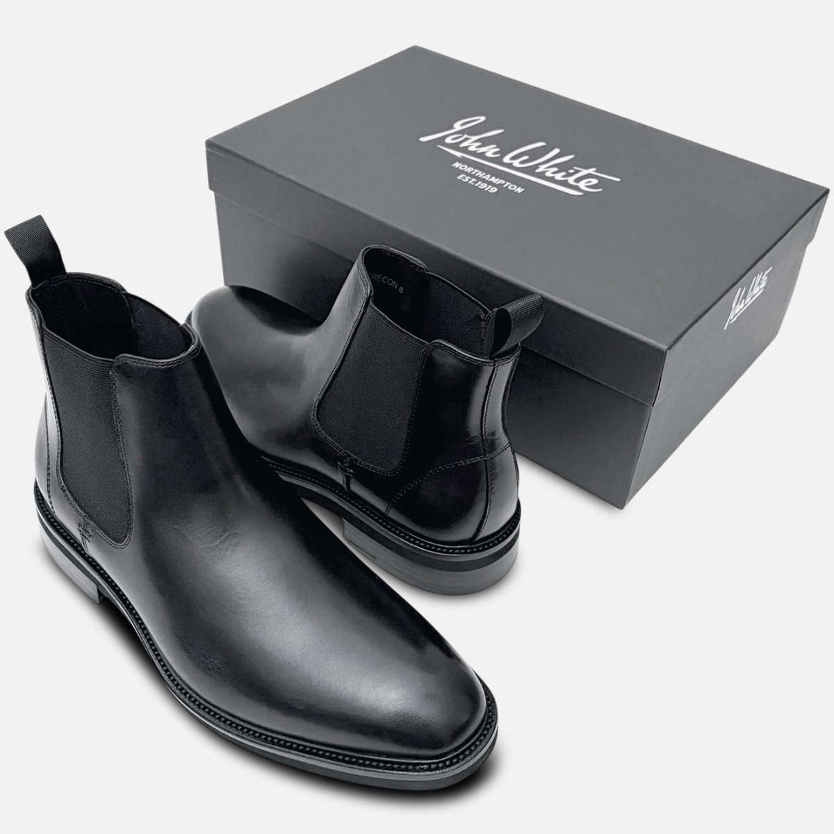 John White Premium Black Polished Leather Chelsea Boots