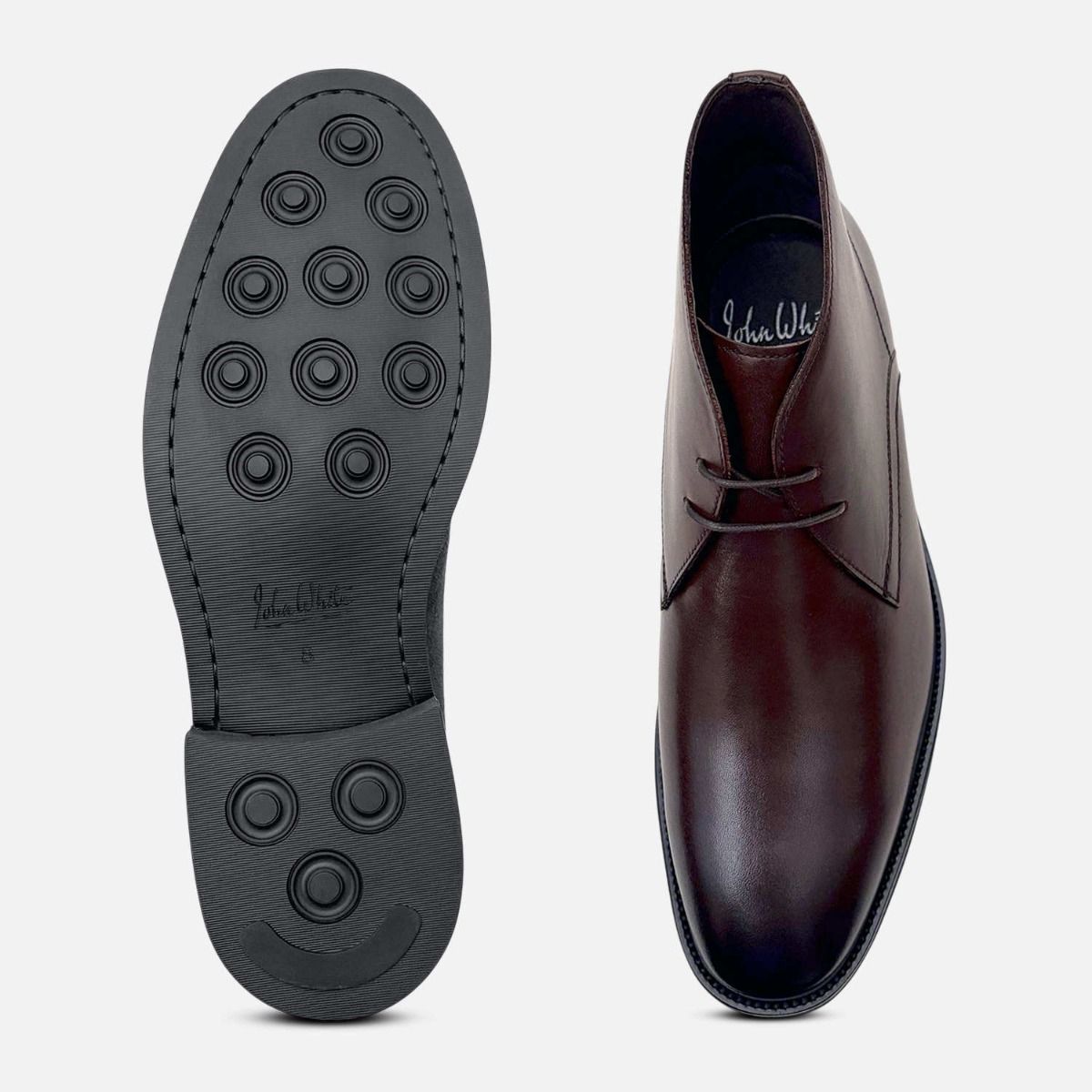 John White Premium Brown Polished Rubber Sole Chukka Boots