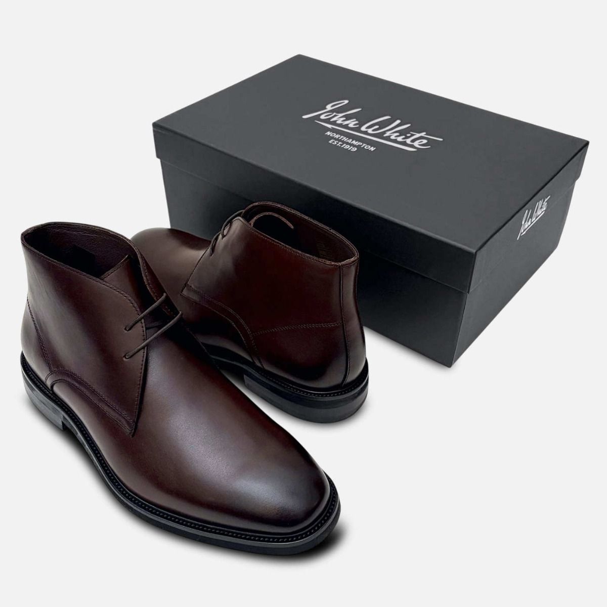 John White Premium Brown Polished Rubber Sole Chukka Boots