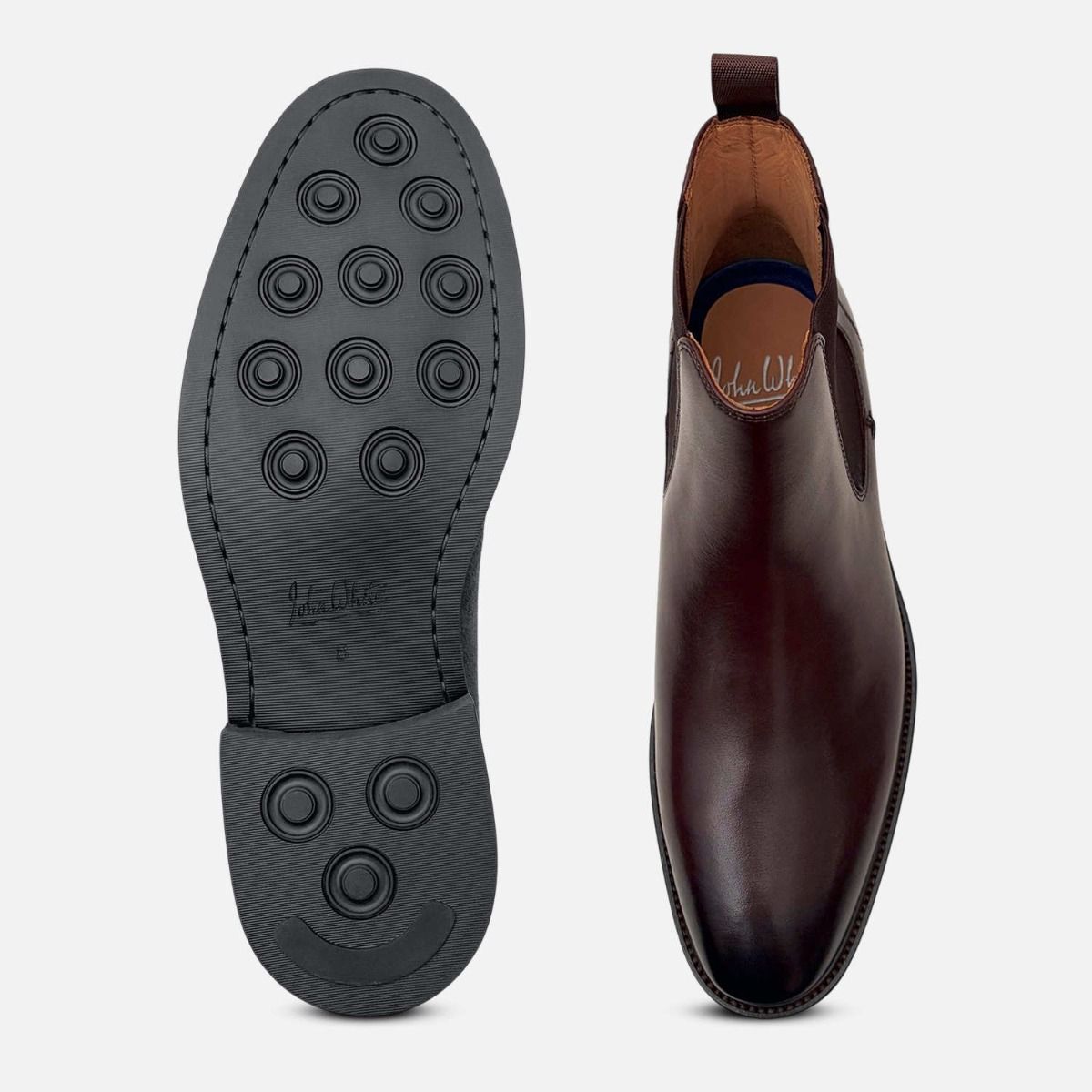 John White Premium Brown Polished Leather Chelsea Boots