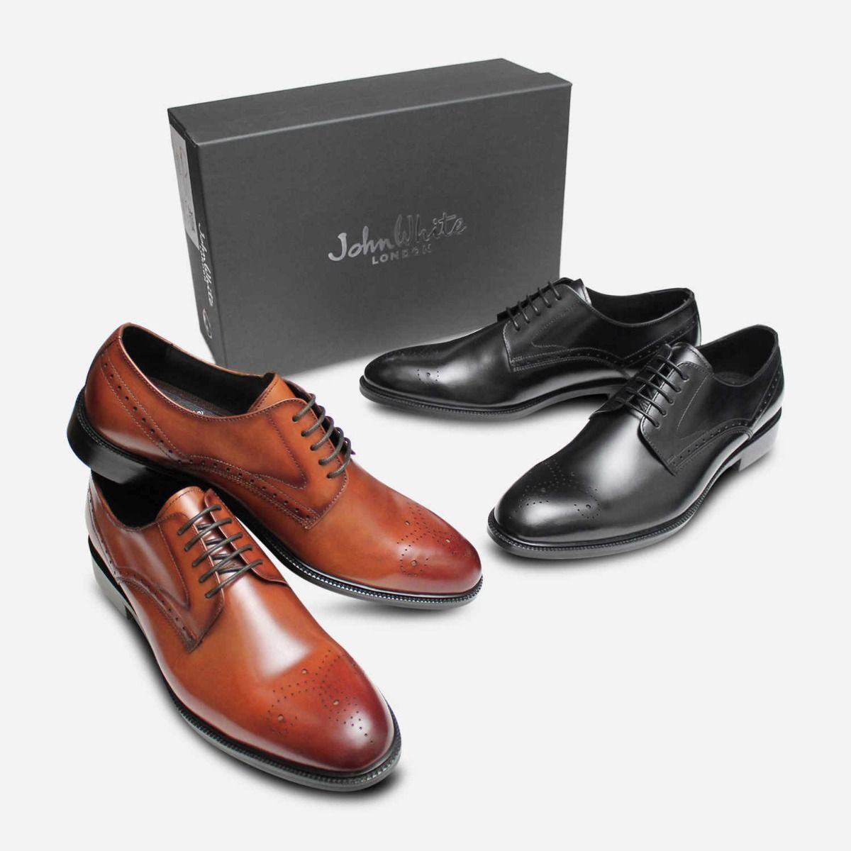 John White Formal Derby Brogue Shoes in Tan Leather