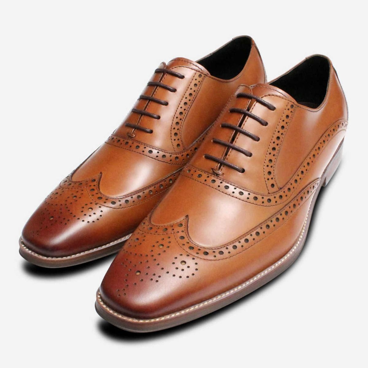 John White England Hercules Brown Leather Wingtip Lace Up Oxfords EU 44 US 10.5 John White Goodyear Welted Wingtip Brogues in Tan main image 2