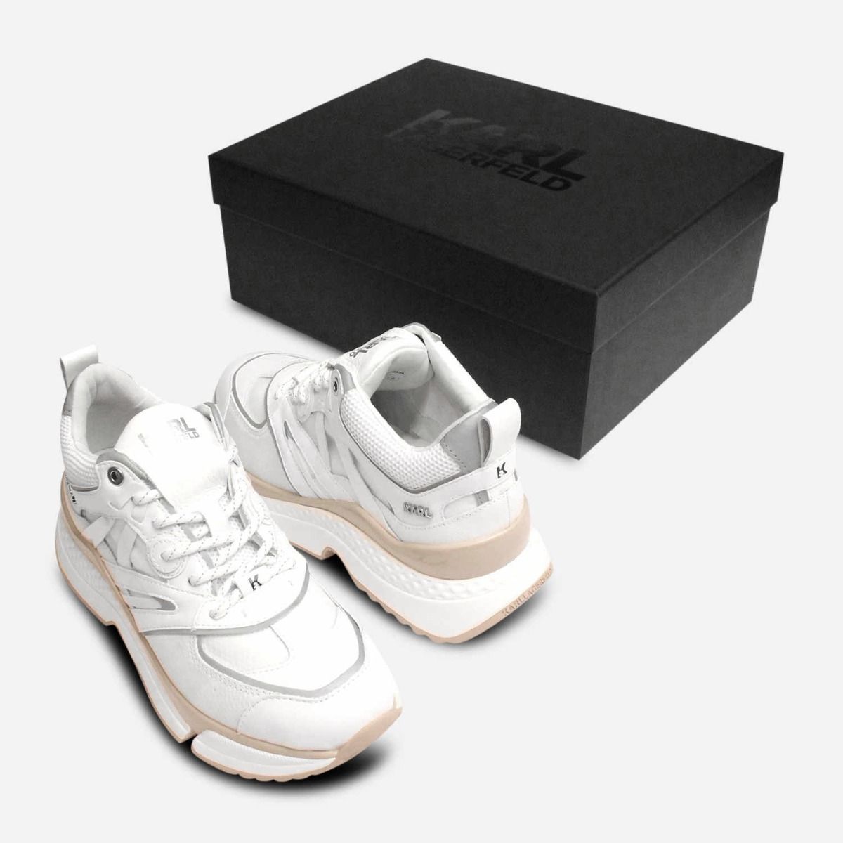 Karl Largerfeld Designer Aventur Sneakers in White Leather