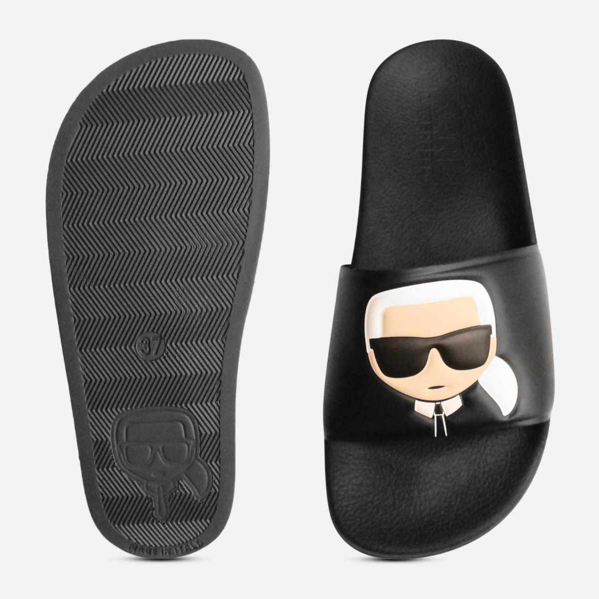 Karl Largerfeld Kondo II Slider Sandals in Black Rubber