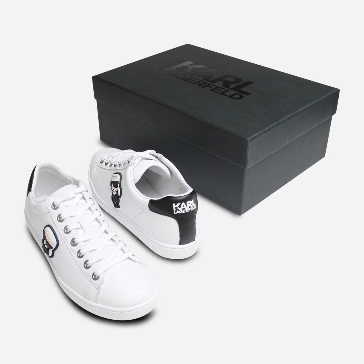 Karl Largerfeld White Designer Kupsole II Shoes in White Leather