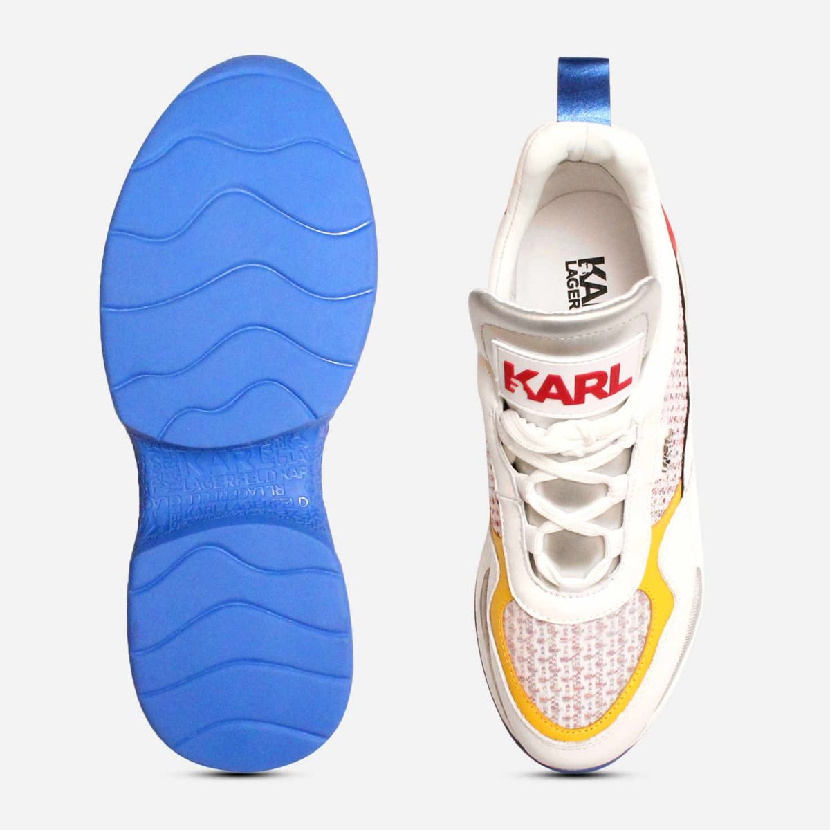 Karl Largerfled Designer Ventura Sneakers in White Multi Leather