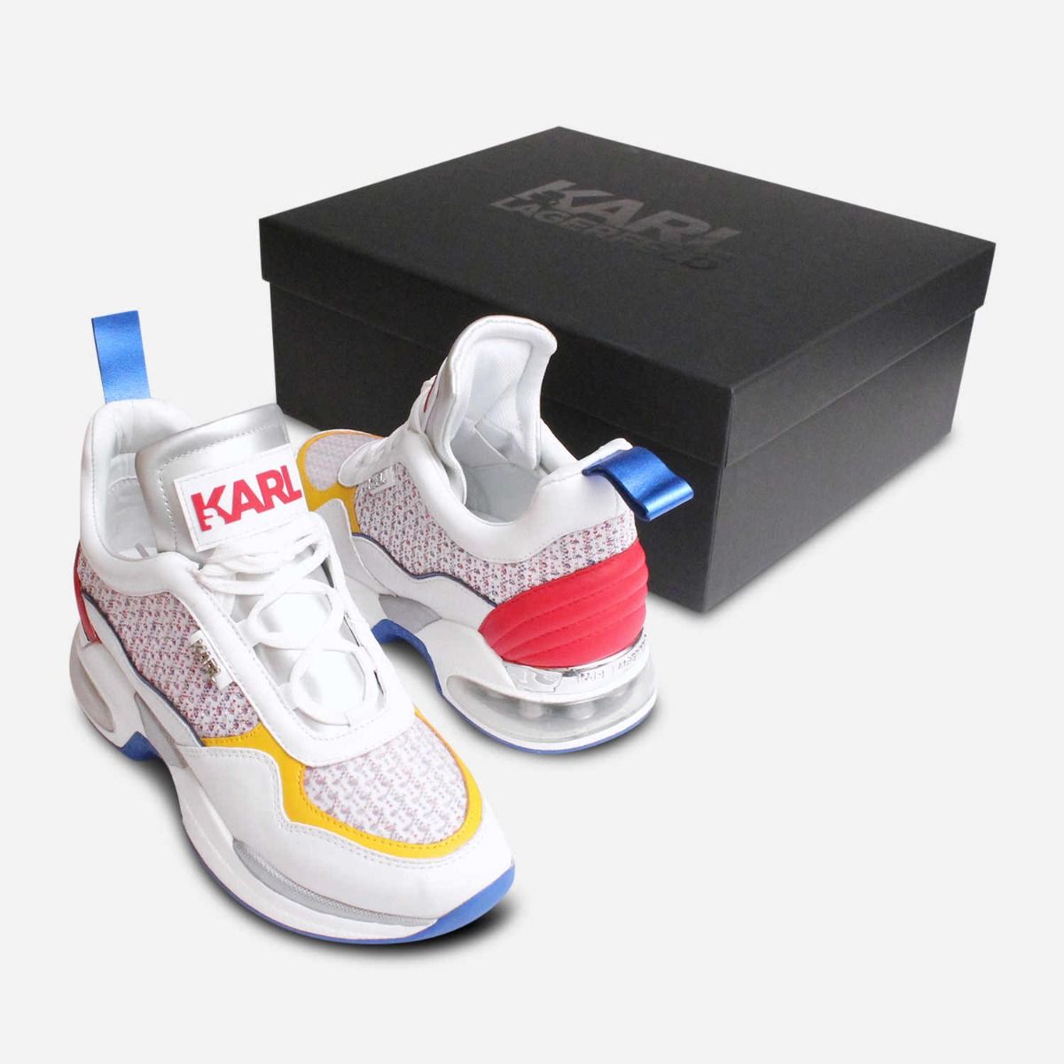 Karl Largerfled Designer Ventura Sneakers in White Multi Leather