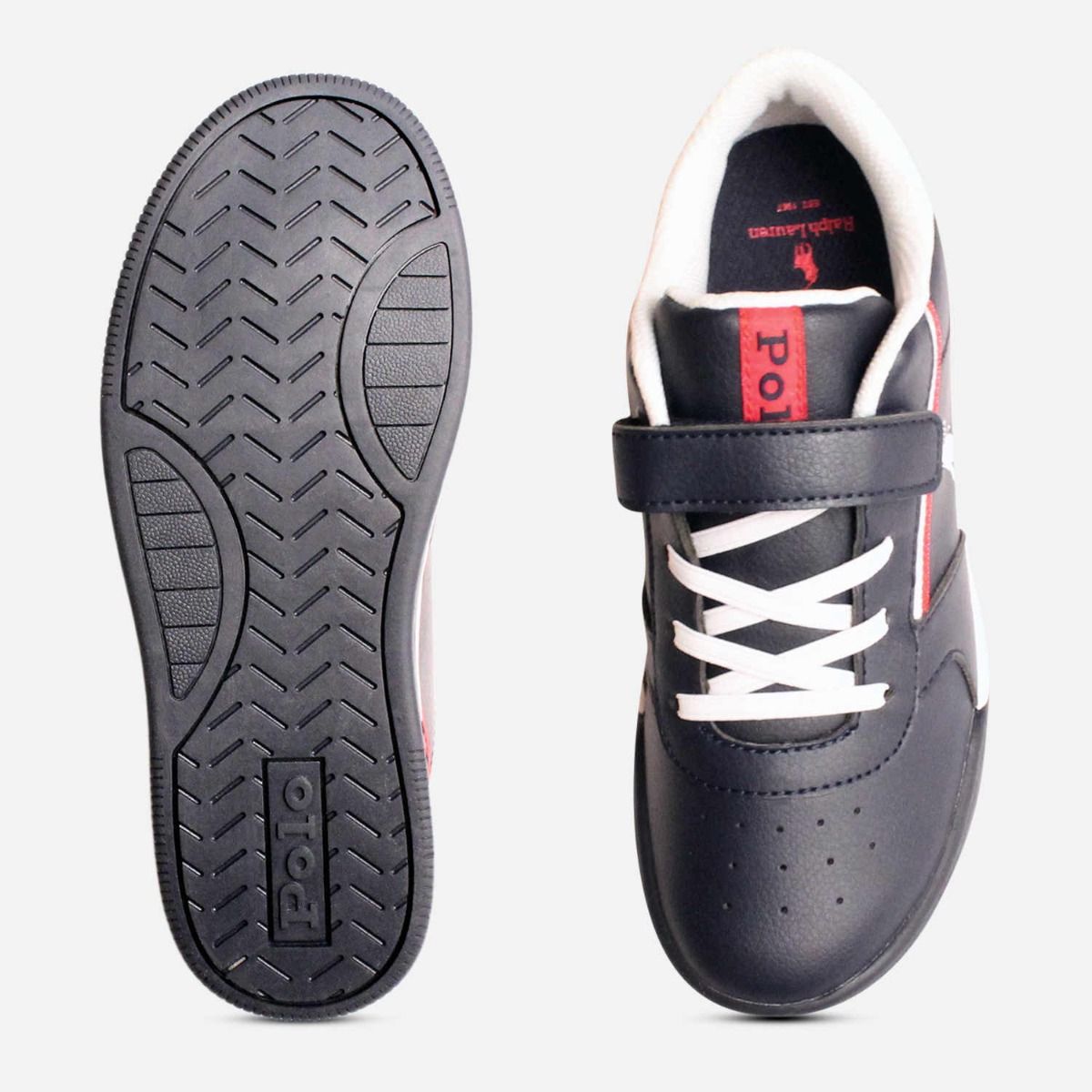 Ralph Lauren Polo Kids Navy Blue Keelin Leather Trainers