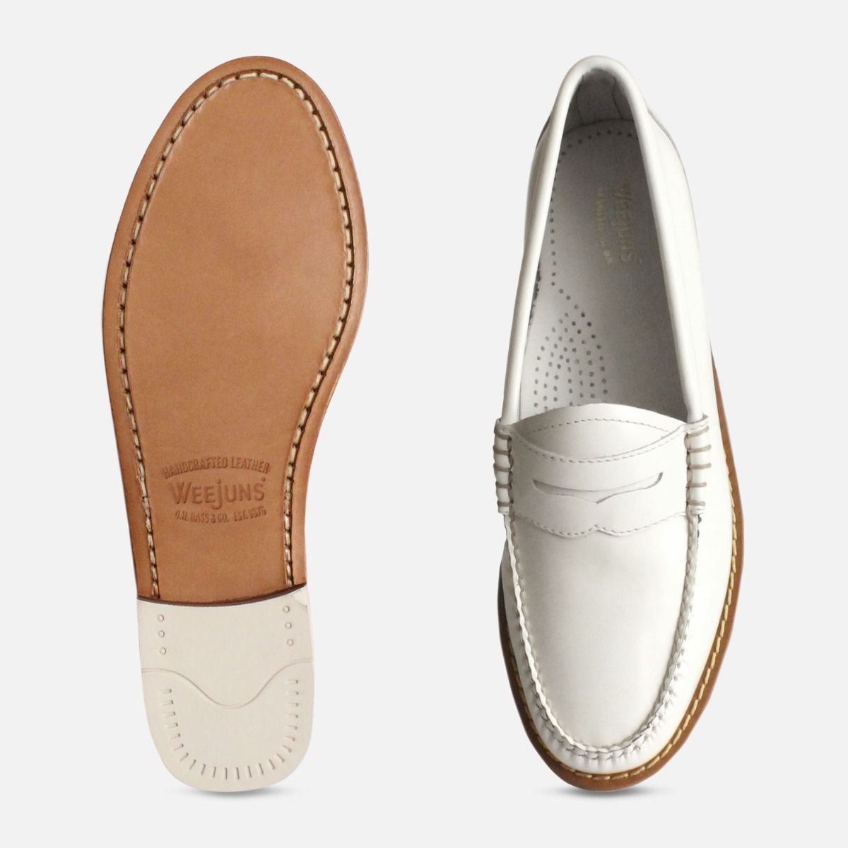 White Leather Ladies Bass Penny Loafers