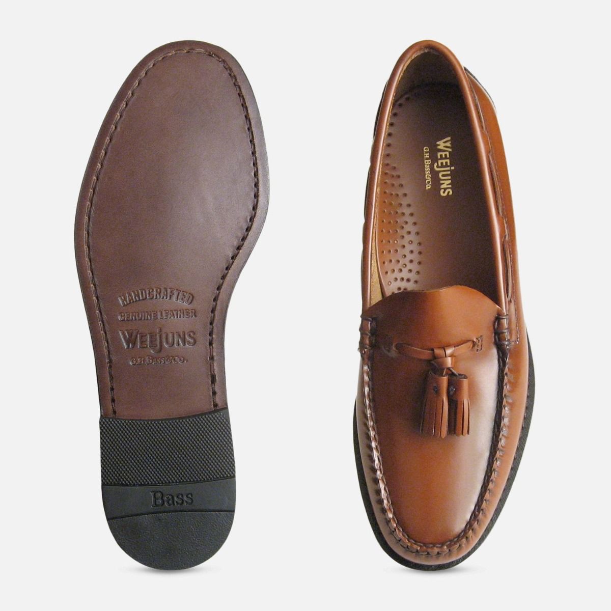 Honey Brown Polished Leather Formal Ivy League Tassel Loafers by Bass Weejuns