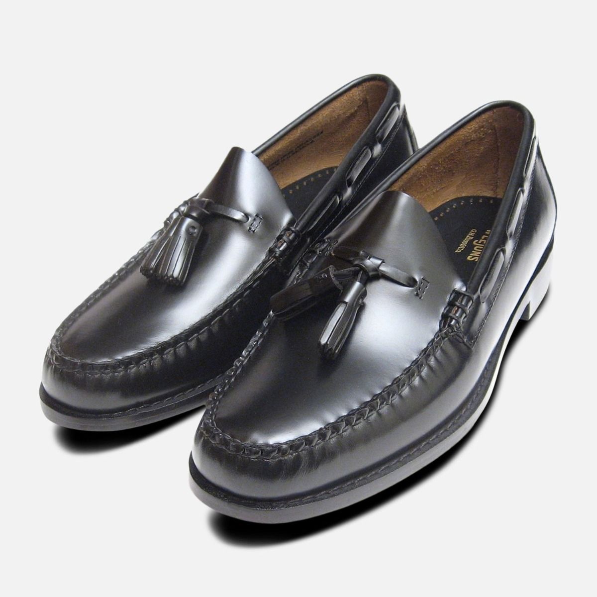 Black Polished Leather Formal Ivy League Tassel Loafers by  display picture 3