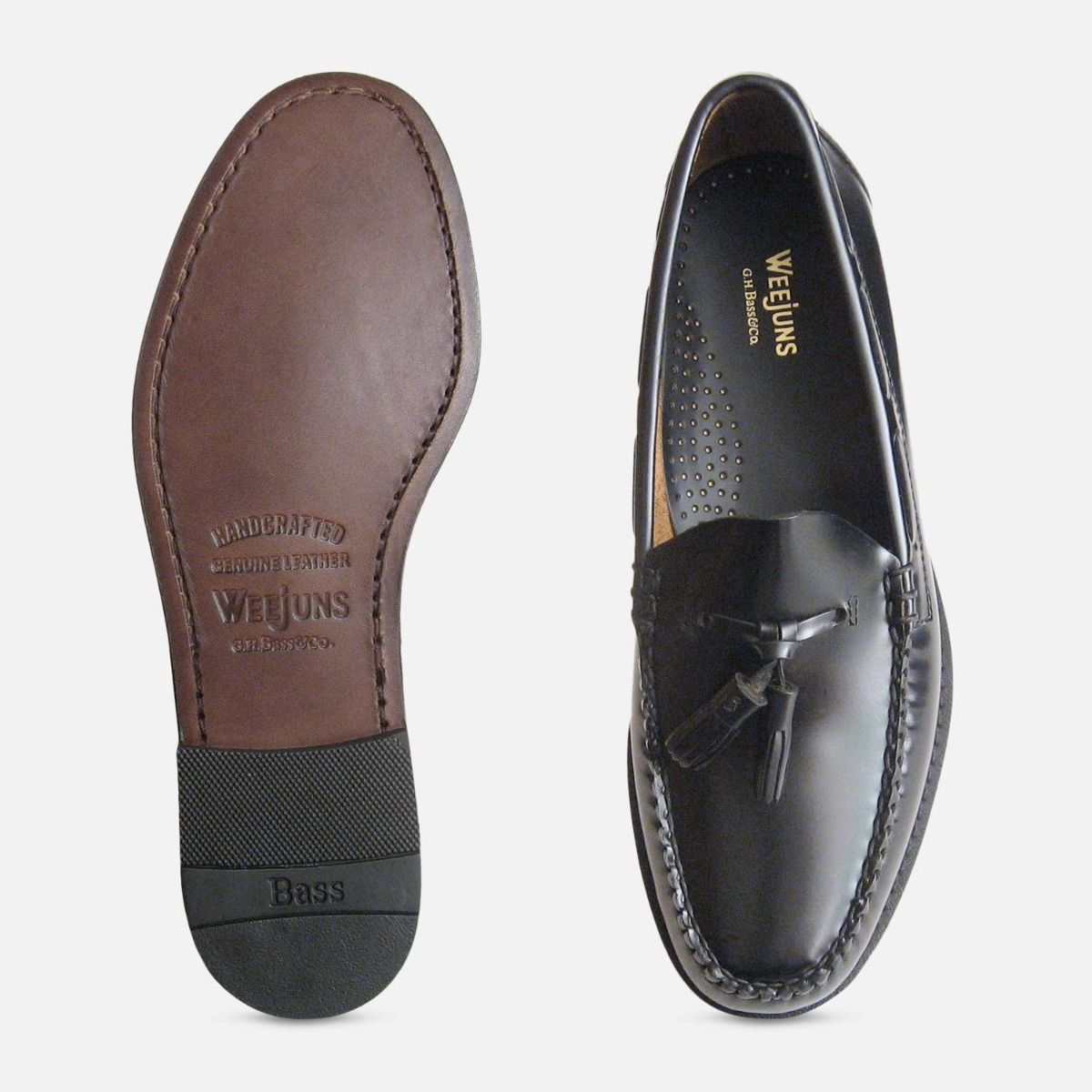 Black Polished Leather Formal Ivy League Tassel Loafers by Bass Weejuns