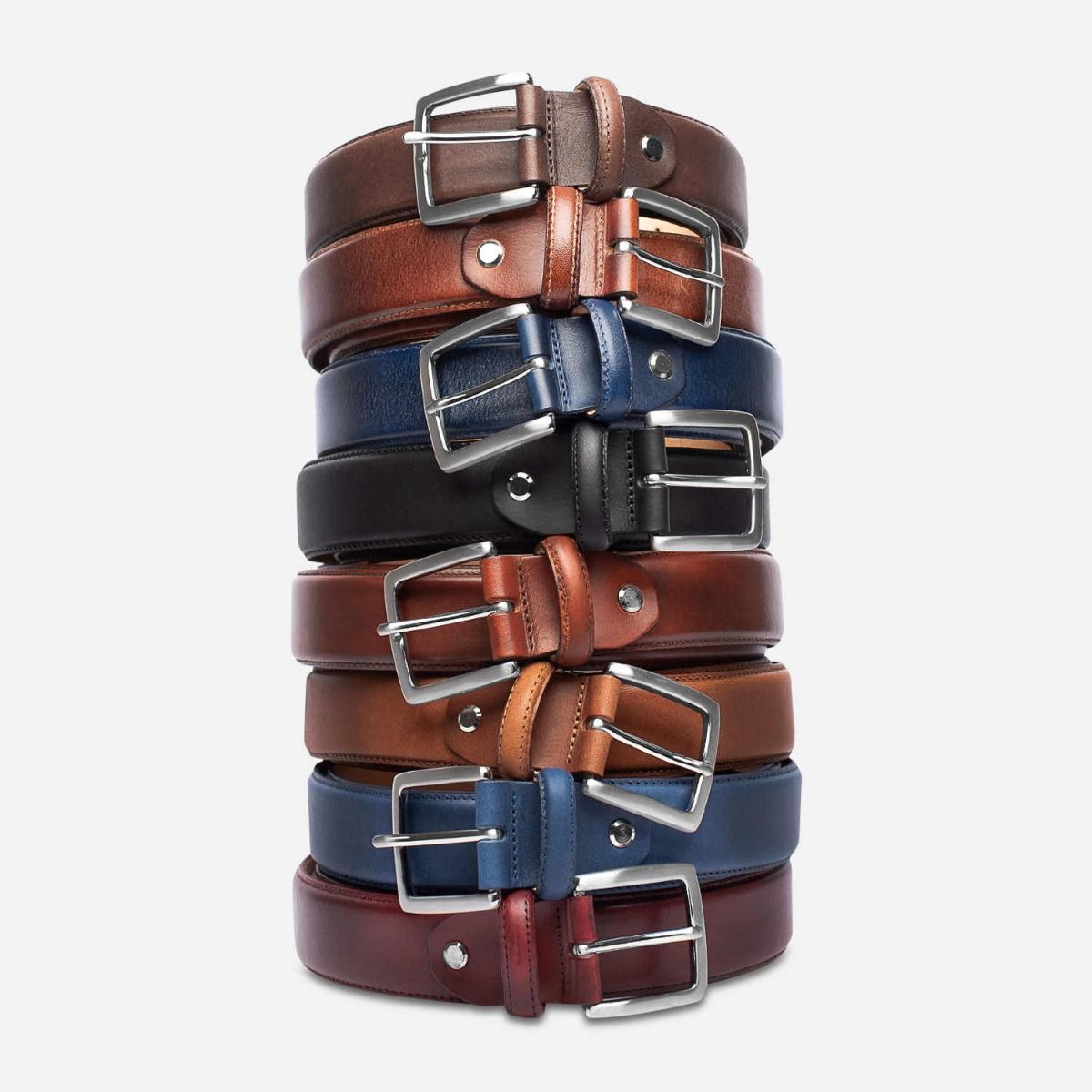 Matt Blue Leather English Belt with Silver Buckle