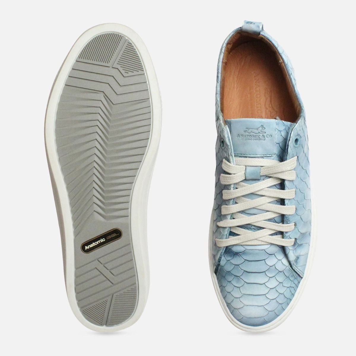 Light Blue Crocodile Anatomic & Co Leather Trainers