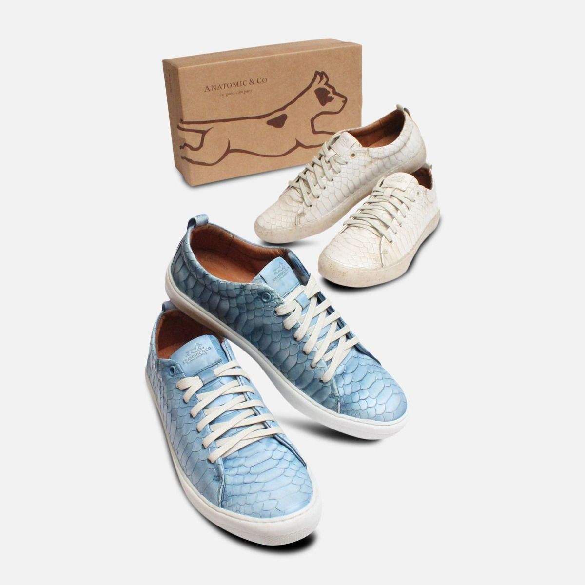 Light Blue Crocodile Anatomic & Co Leather Trainers