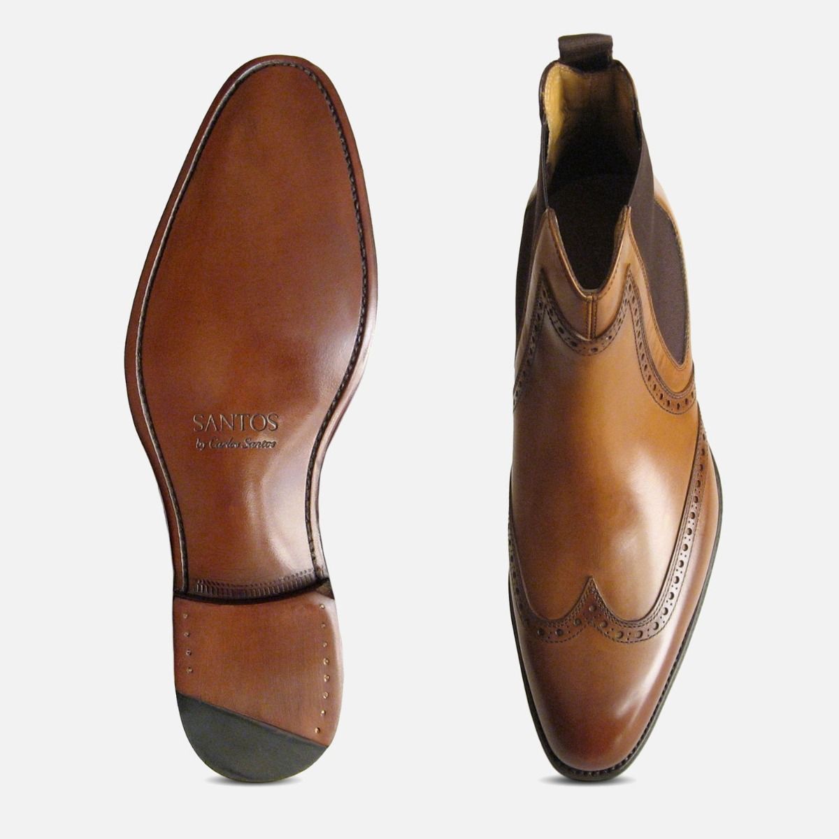 Carlos Santos Burnished Tan Chelsea Boots