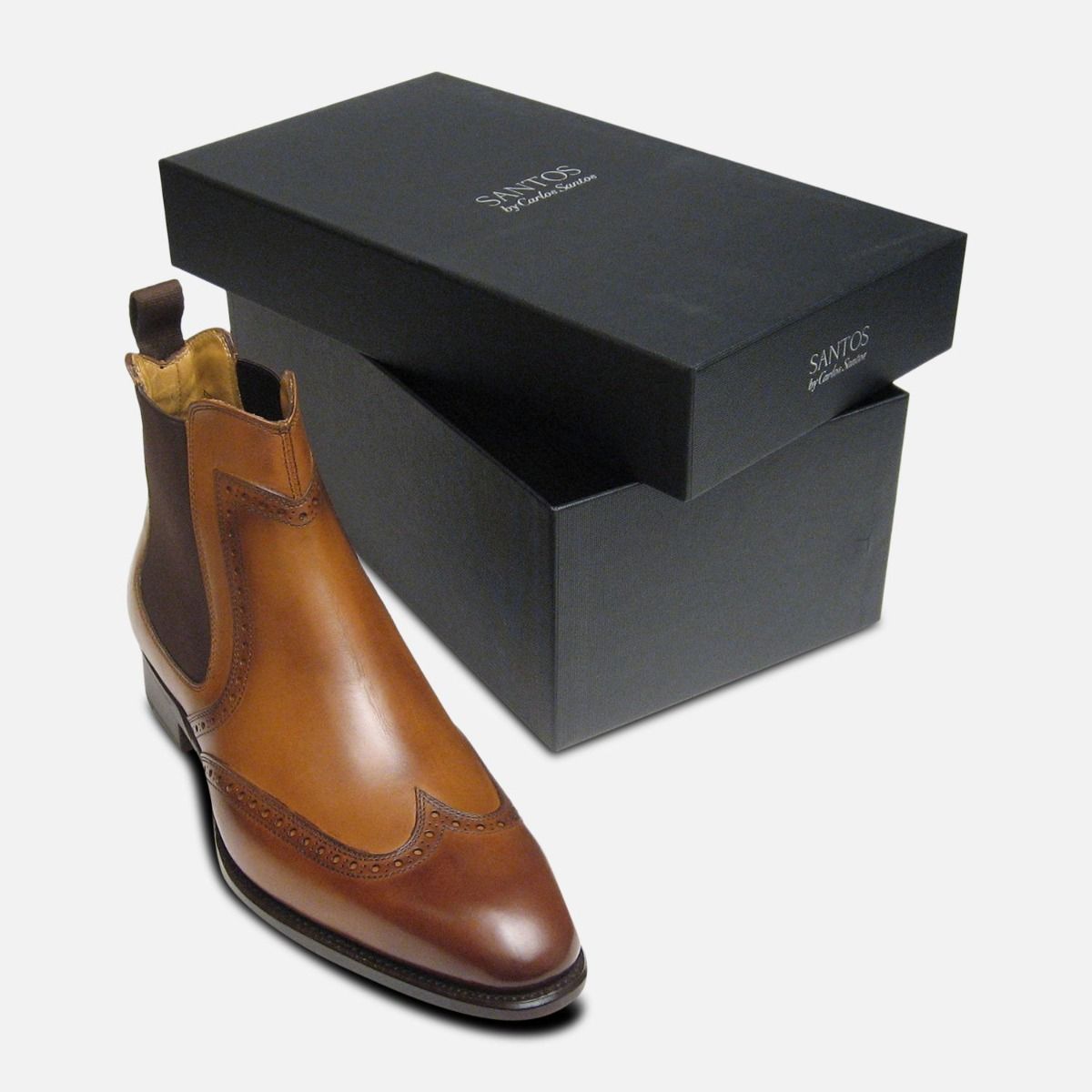 Carlos Santos Burnished Tan Chelsea Boots
