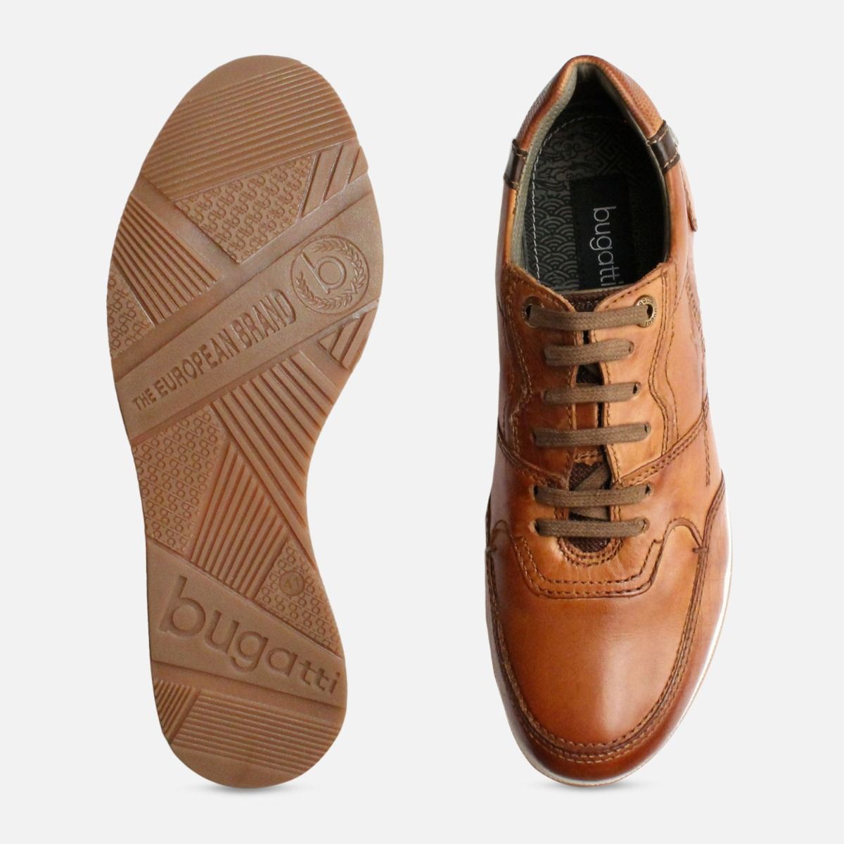 Designer Lace Up Bugatti Trainers in Tan