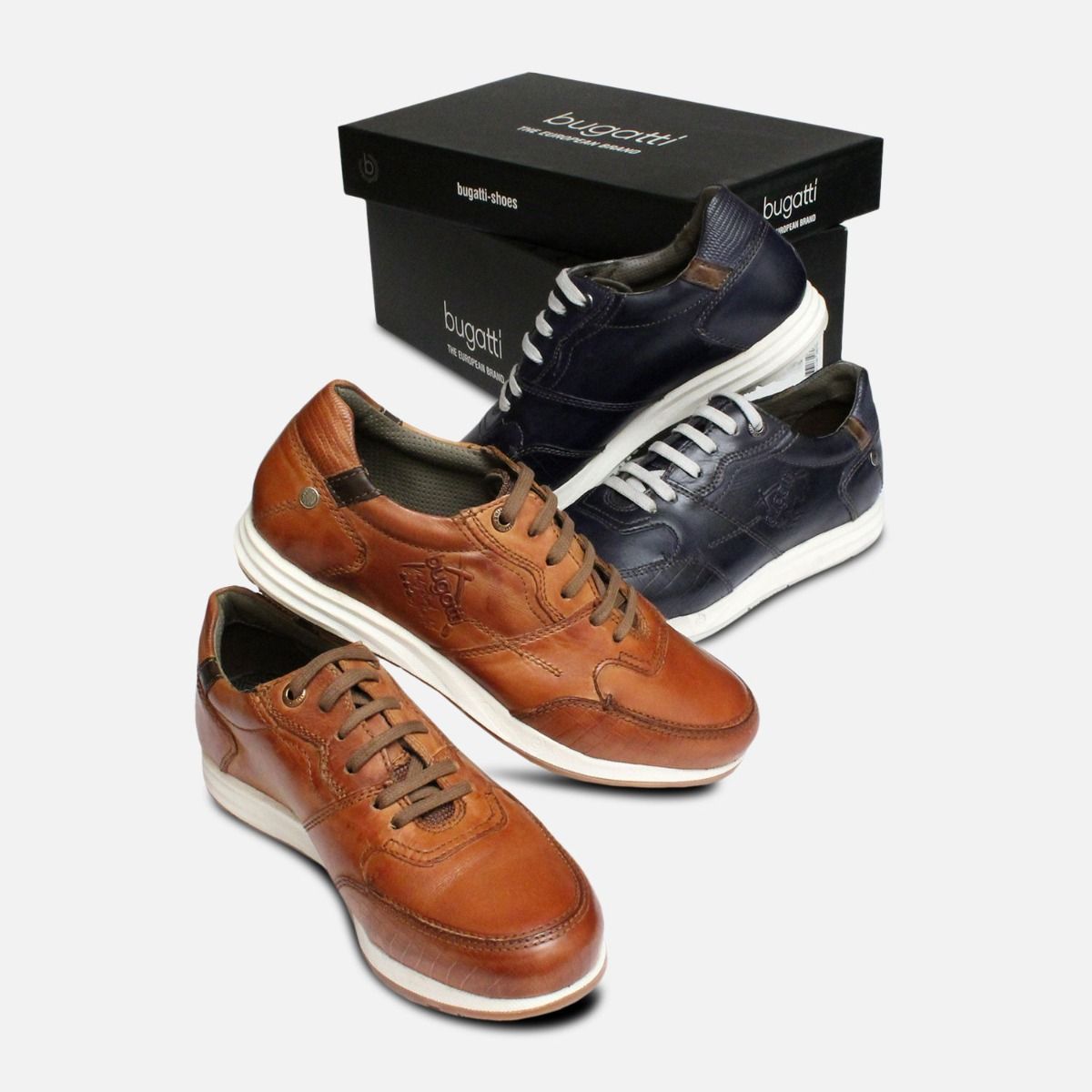 Designer Lace Up Bugatti Trainers in Tan