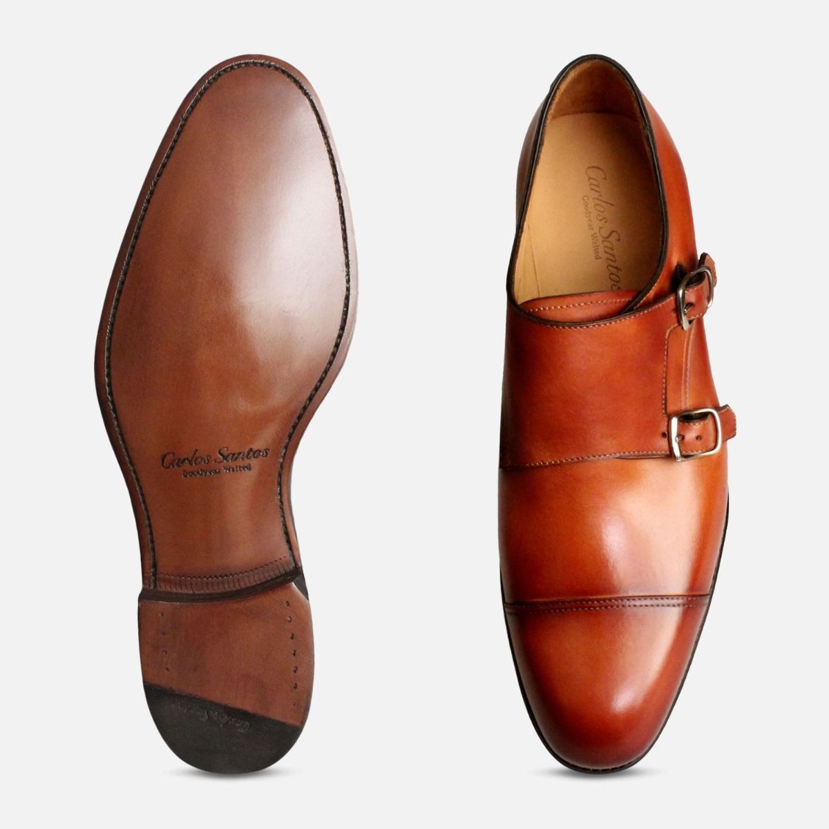 Carlos Santos Double Buckle Monk Strap in Antique Tan