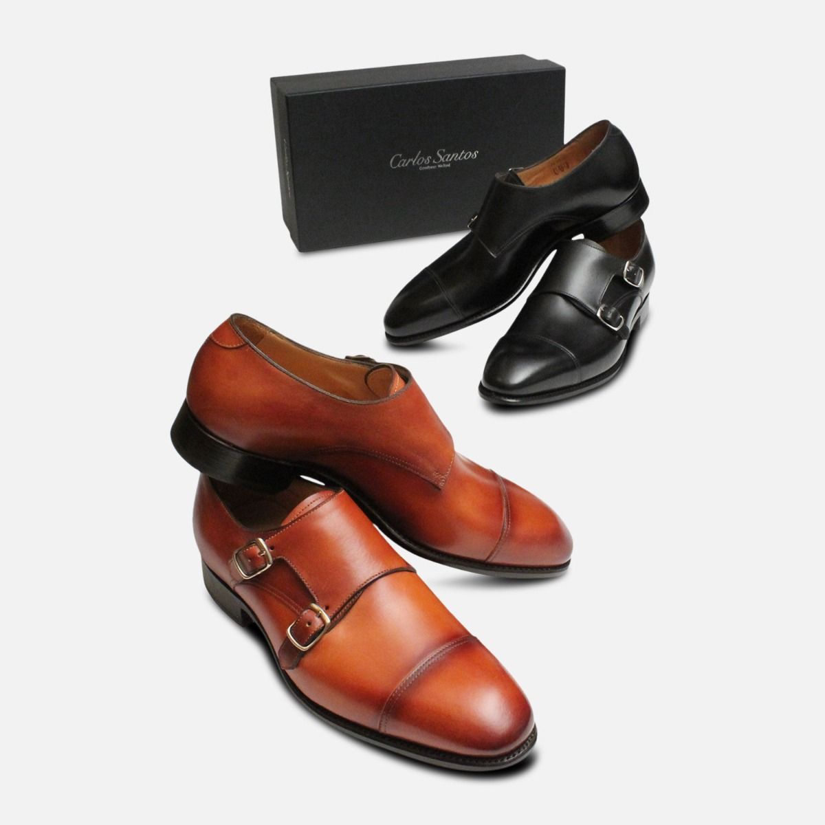 Carlos Santos Double Buckle Monk Strap in Antique Tan