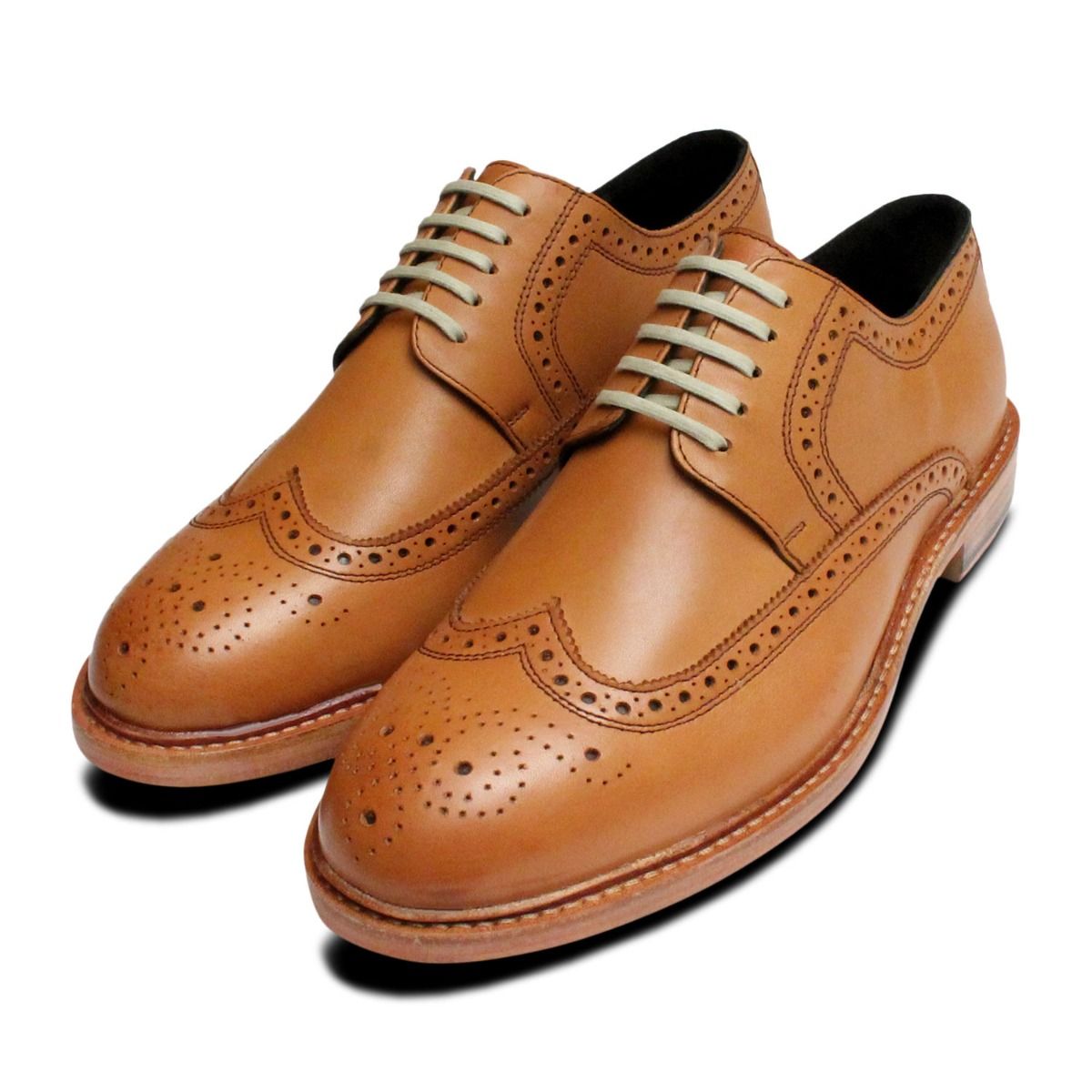 John White England Hercules Brown Leather Wingtip Lace Up Oxfords EU 44 US 10.5 John White Goodyear Welted Wingtip Brogues in Tan main image 3