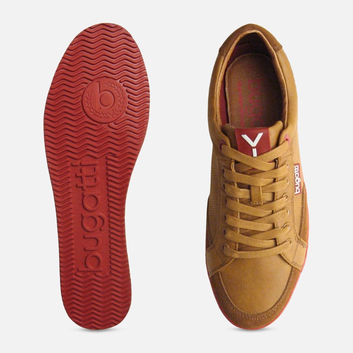 Tan Leather Mens Designer Lace Up Trainers by Bugatti Sneakers