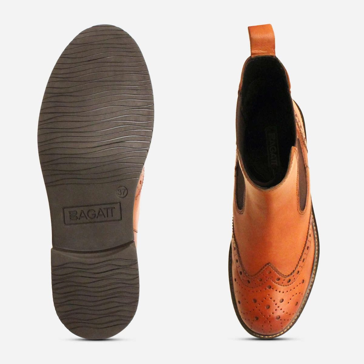 Ladies Chelsea Boot Brogues in Light Brown by Bagatt