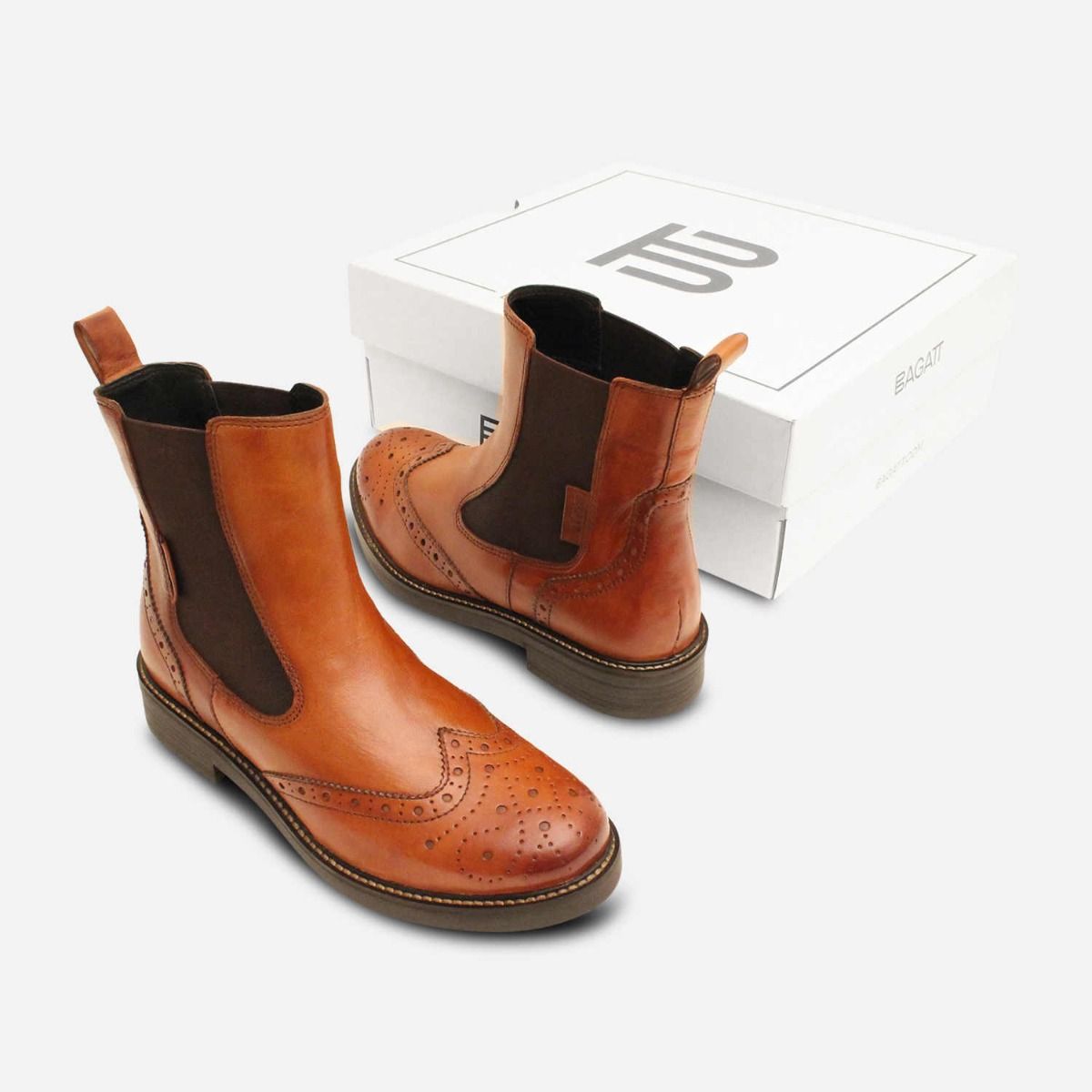 Ladies Chelsea Boot Brogues in Light Brown by Bagatt