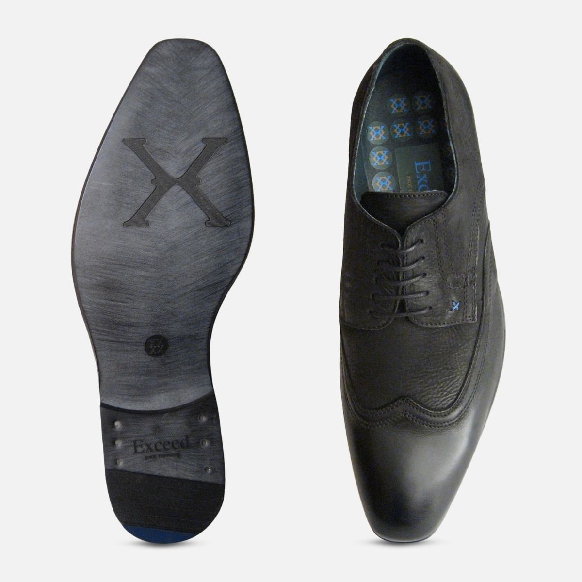 Black Waxy Lace Up Shoes for Men by Designer Brand Exceed