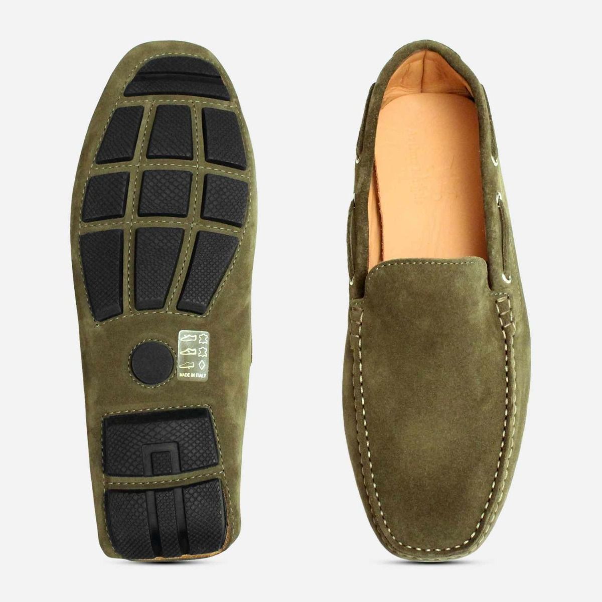 Forest Green Suede Mens Italian Driving Shoe Moccasins