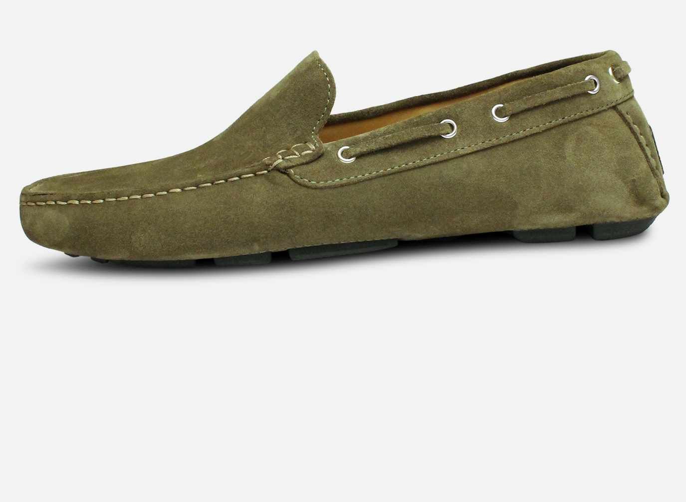 Forest Green Suede Mens Italian Driving Shoe Moccasins display picture 1