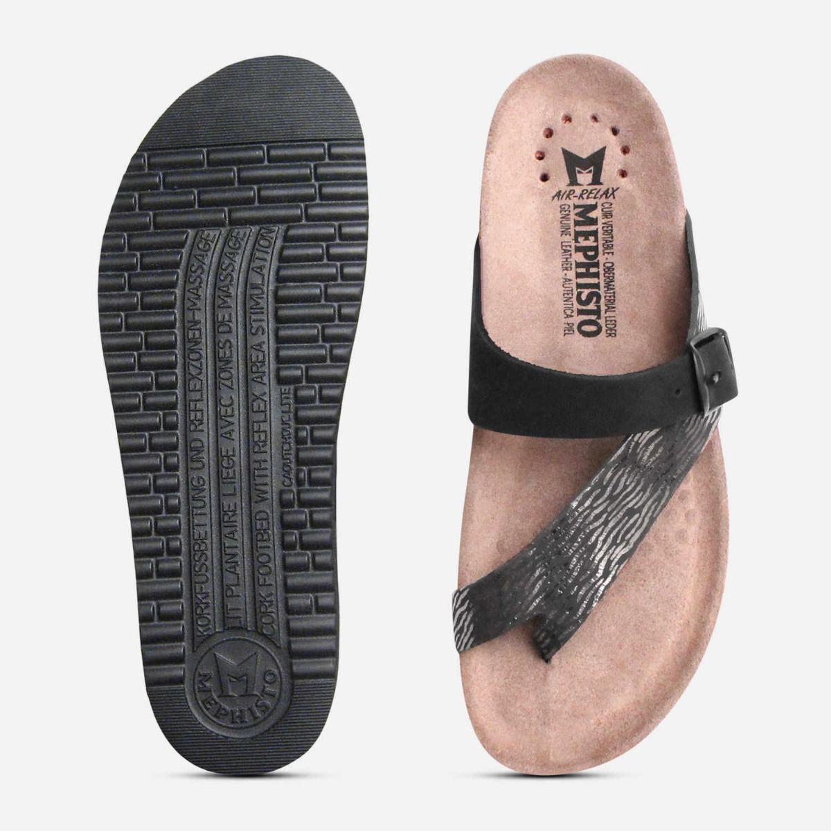 Mephisto Helen Mix Sandals in Black Zebra & Nubuck