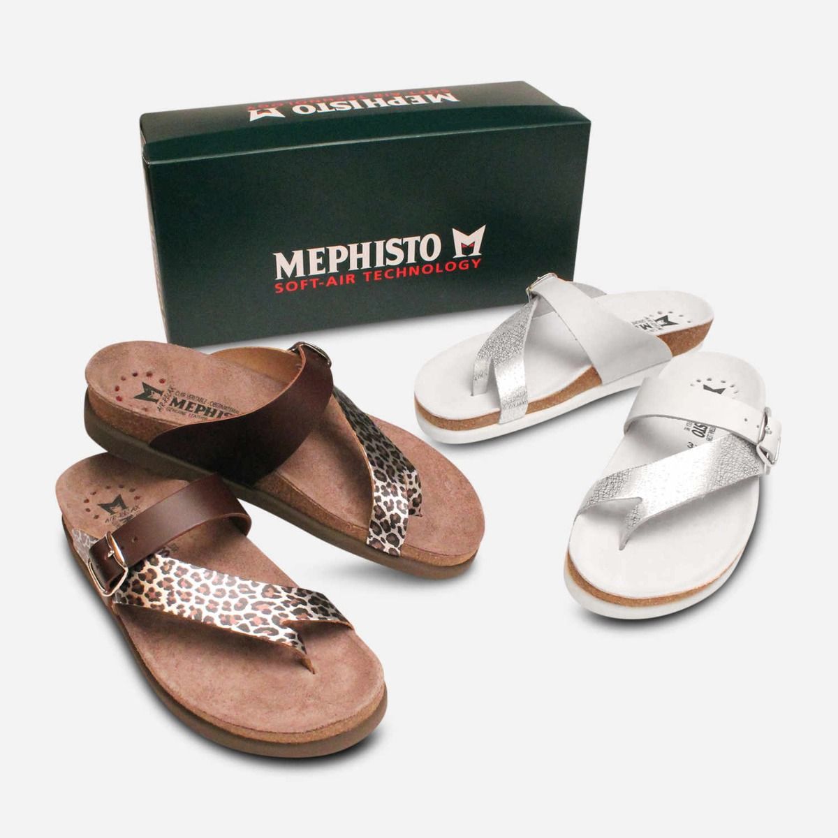 Mephisto Helen Mix Sandals in White & Silver Leather