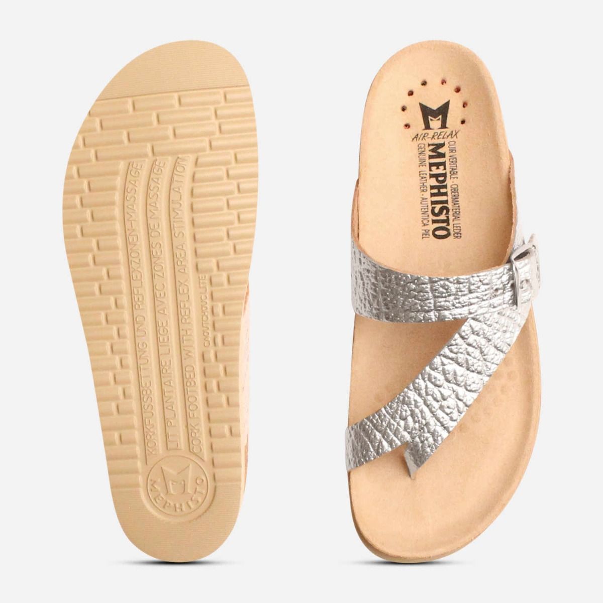 Mephisto Helen Sandals in Textured Silver Leather