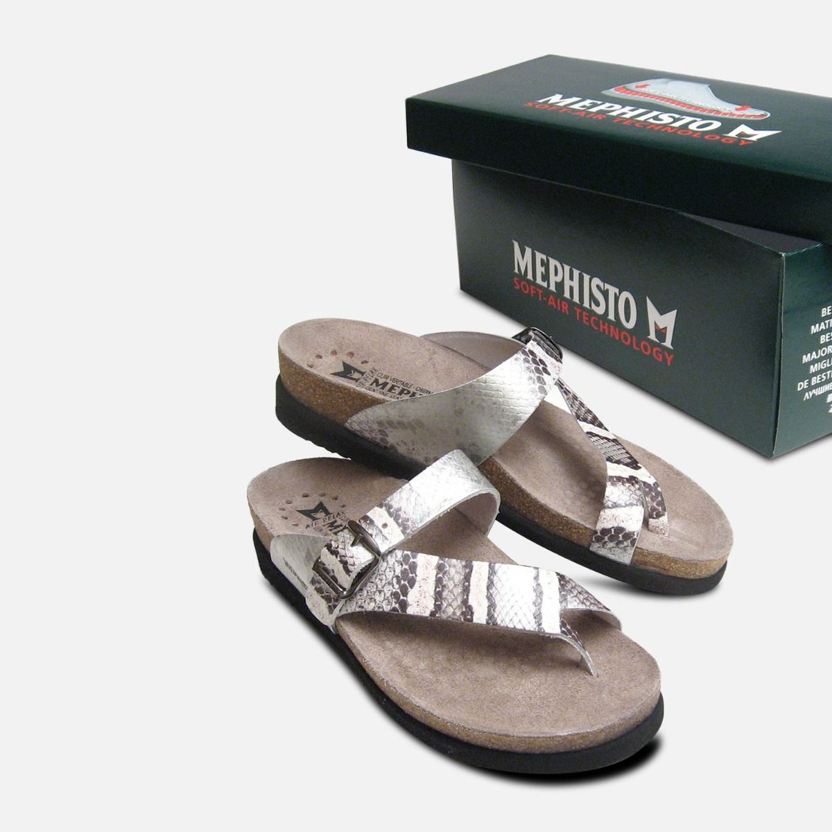 Womens Helen in Silver Snake Skin Patent Leather Mephisto Sandals