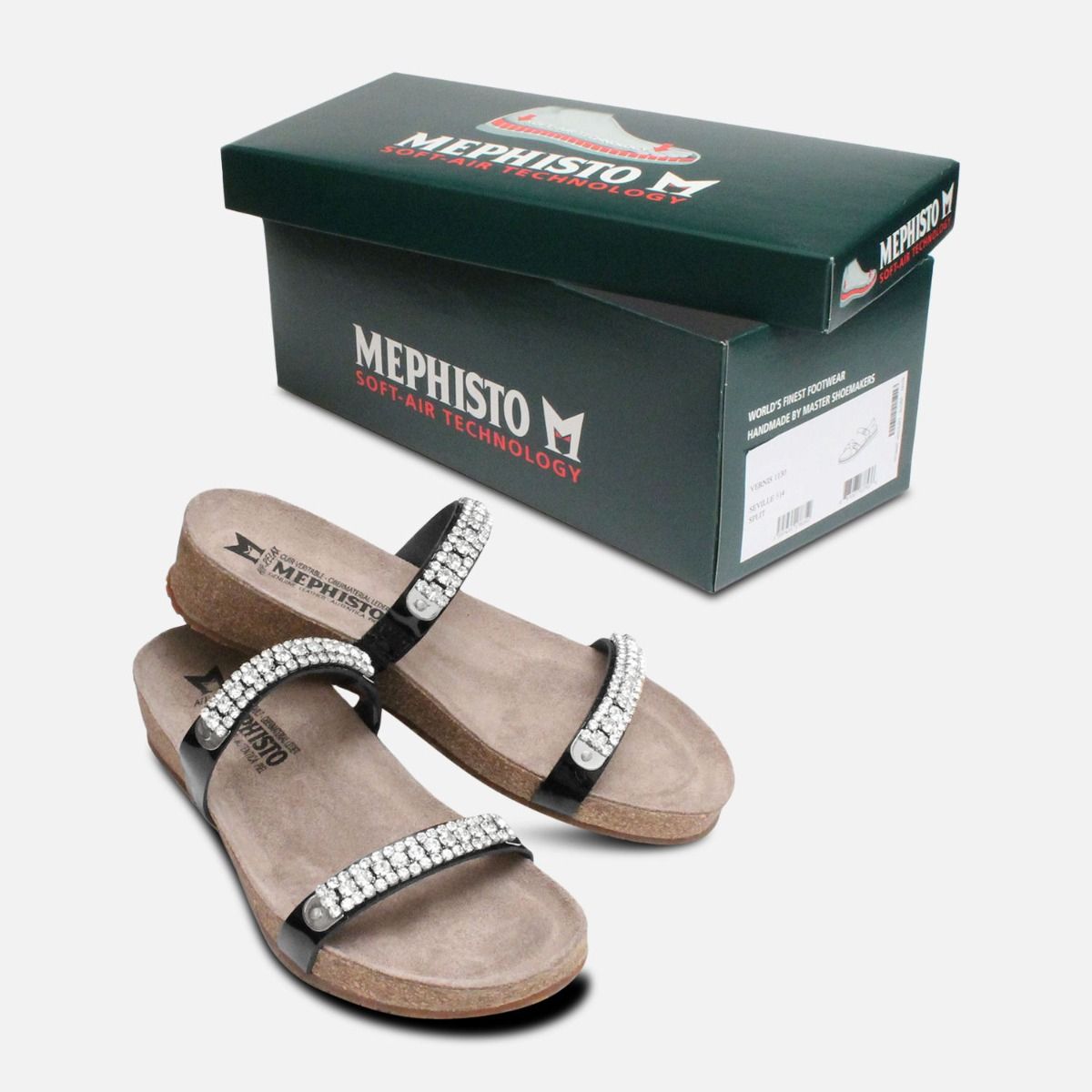 Crystal Ivana Black Patent Mephisto Sandals