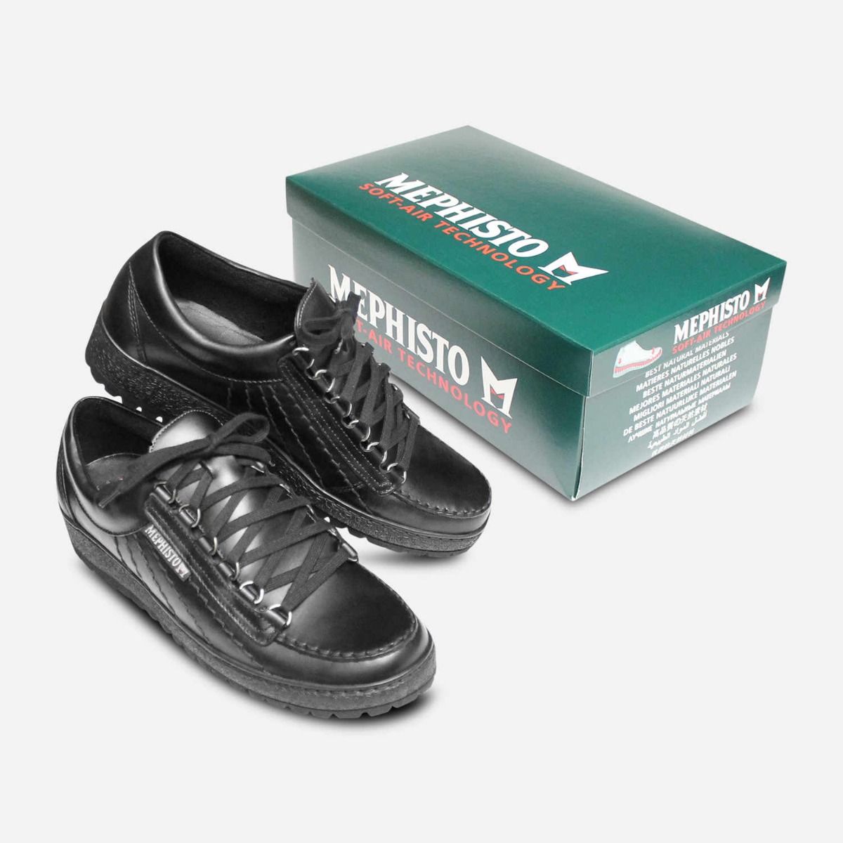 Mephisto Designer Rainbow Shoes in Smooth Black Leather