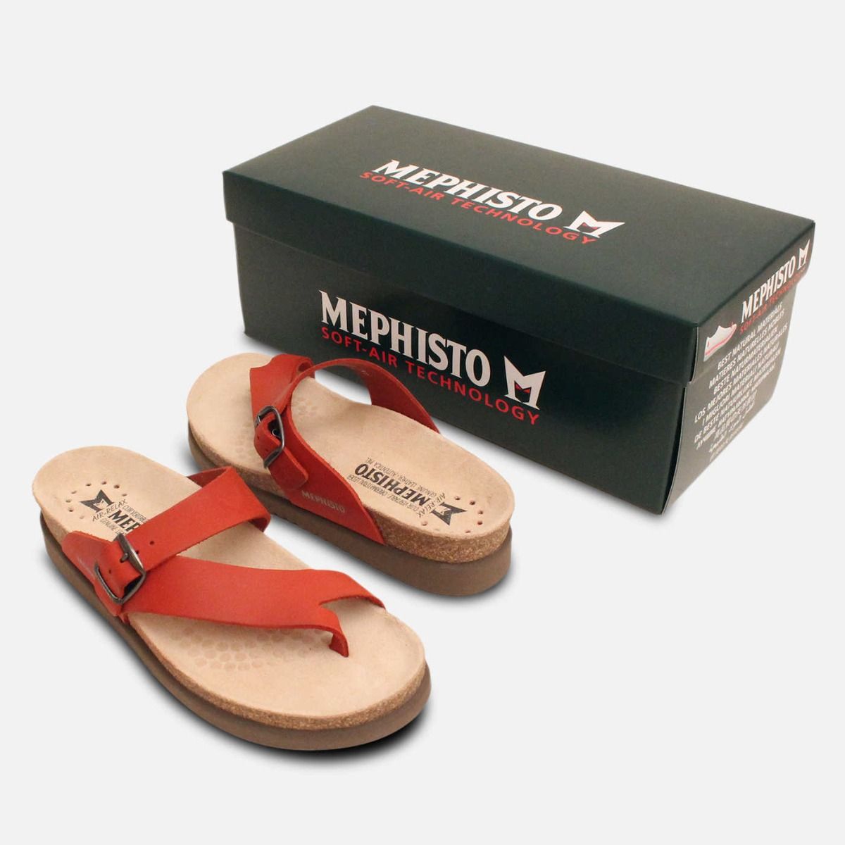 Mephisto Red Nubuck Designer Womens Helen Sandals
