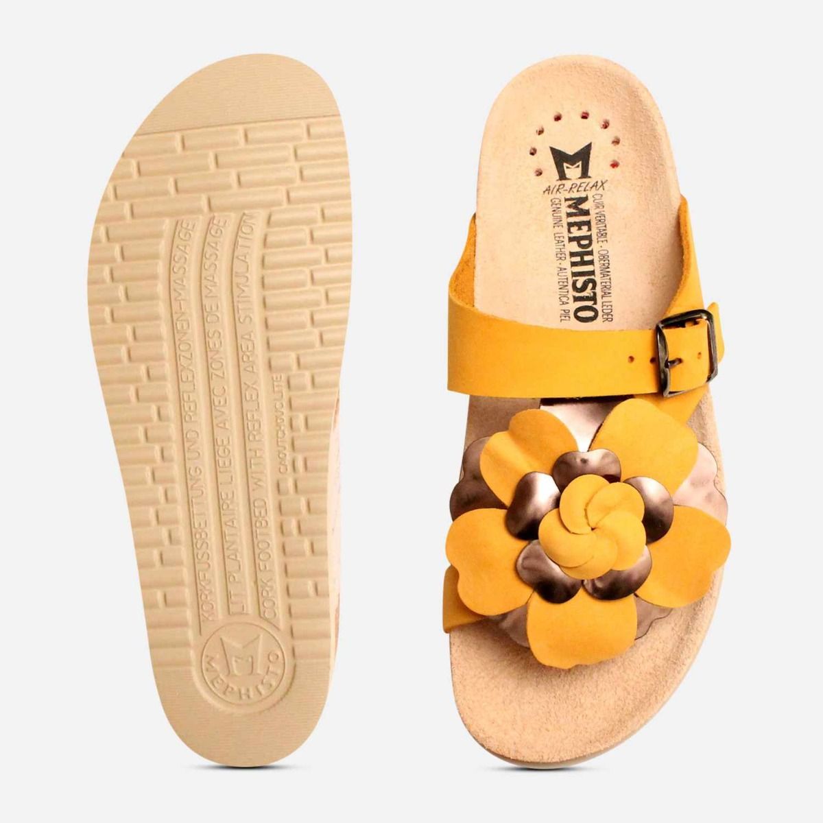 Mephisto Helen Flower Sandals in Yellow Nubuck