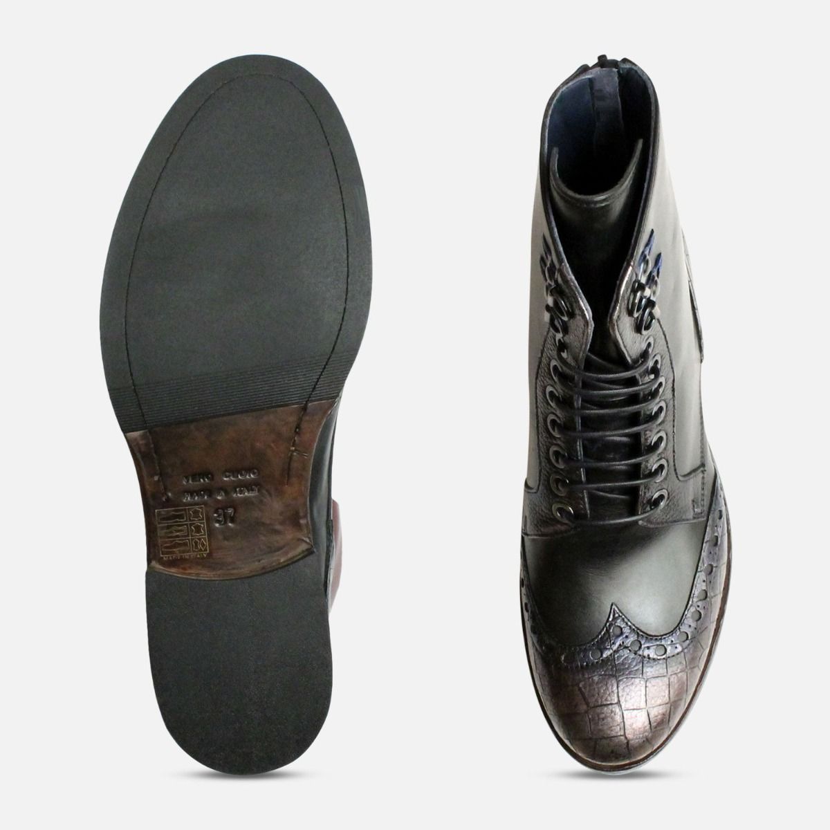 Dark Grey Metallic Ladies Italian Lace & Zip Boots