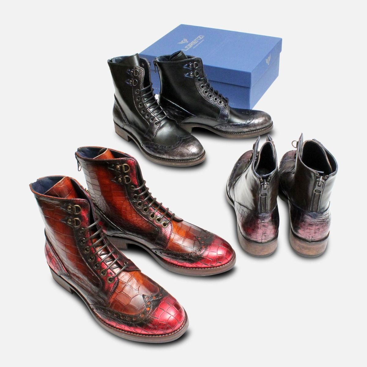 Dark Grey Metallic Ladies Italian Lace & Zip Boots