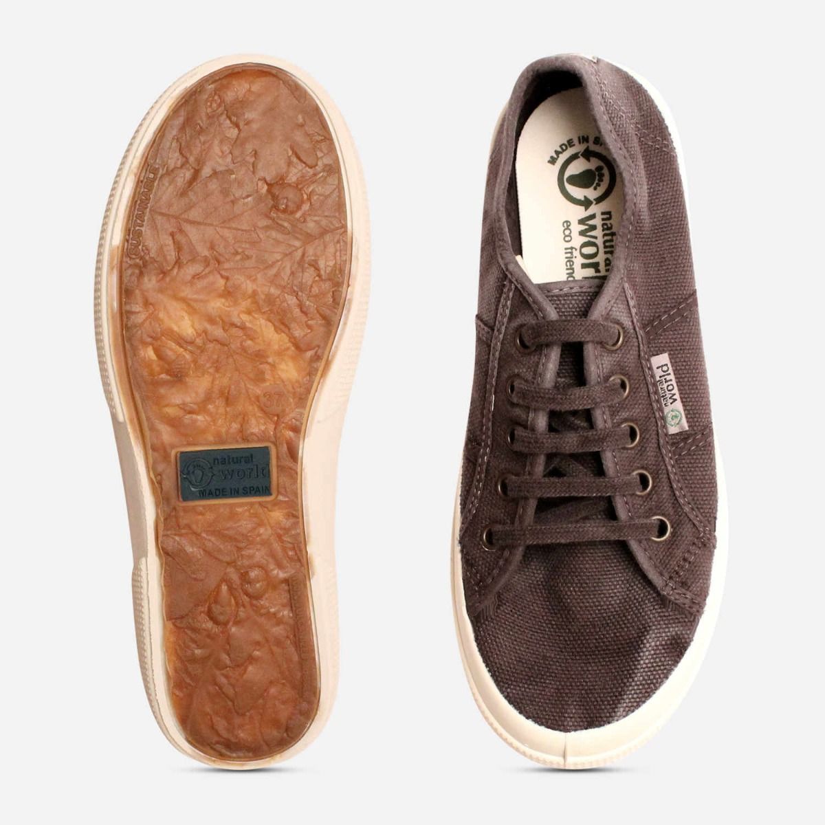 Natural World Vegan Lace Up Shoes in Black Canvas