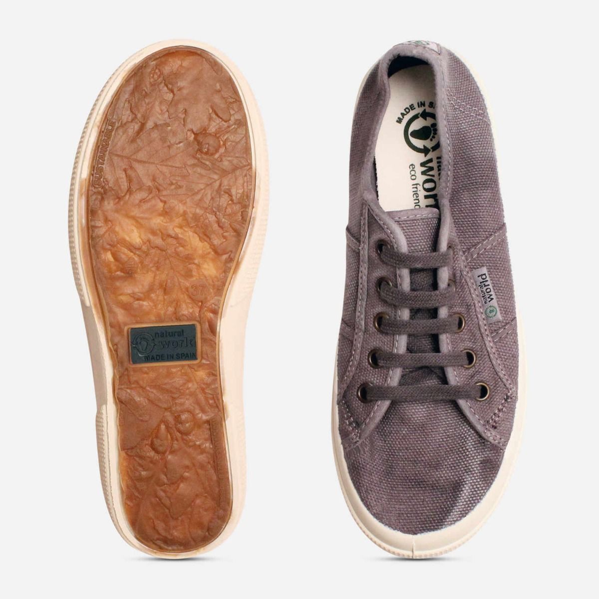 Natural World Grey Canvas Vegan Lace Up Womens Shoes