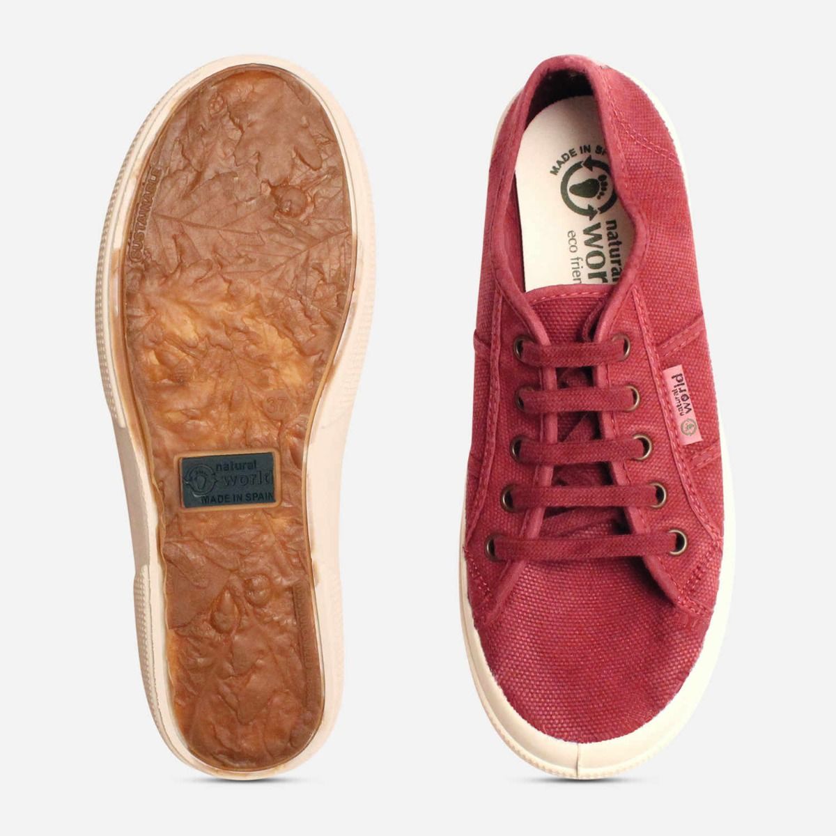 Natural World Burgundy Organic Lace Up Training Shoes